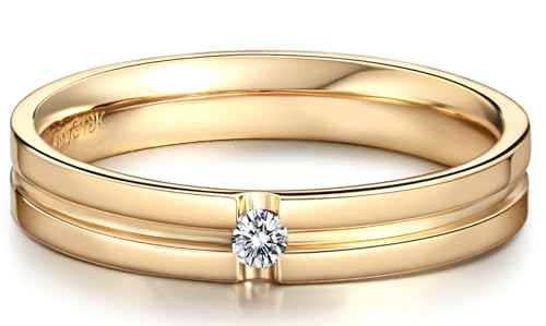 Tolldek Echter Schmuck Solitärring Gelbgold 750 18 Karat, 0.3ct Labor Erstellt Diamant Streifen Partnerringe 18K Gold Eheringe, Gr.62 (19.7) von Tolldek