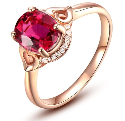 Tolldek Echter Schmuck Verlobungsring Gelbgold Au750, Rot Labor Erstellt Rubin Klassiker Oval Partnerringe 18K Gold Trauringe, Gr.51 (16.2) von Tolldek
