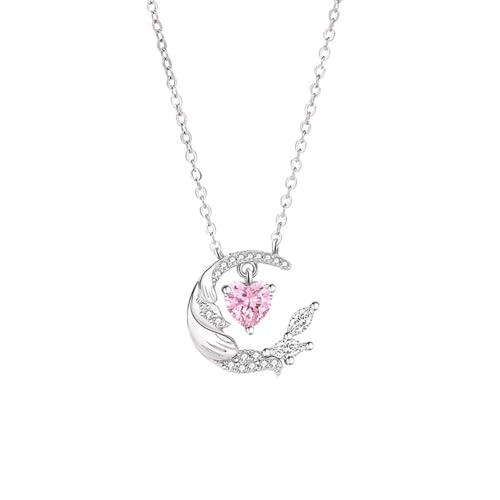 Tolldek Echtes Halskette Damen Hochzeit Weißgold Au375 9K, Damenkette Anhänger Flügel mit Labor Erstellt Rose Saphir Herzschliff Rose, Gold 375 Frau Ketten, 40+5 von Tolldek