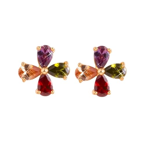 Tolldek Echtgold Schmuck Ohrringe Vintage 18K Gold 750, Bunt Amethyst Rubin Granat Citrin Blumen Ohrstecker Tropfenschliff, Gelbgold Au750 Ohrstecker Mädchen von Tolldek