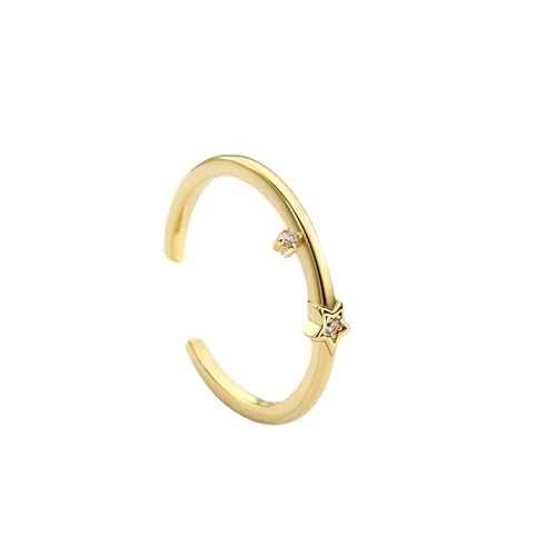Tolldek Echtgold Schmuck Verlobungsring 18K Au750 Gelbgold, Trauringe Offener Ring Einstellbar Stern mit Moissanit Rundschliff Weiß, 750 Gold Damen Ring, Gr.65 (20.7) von Tolldek