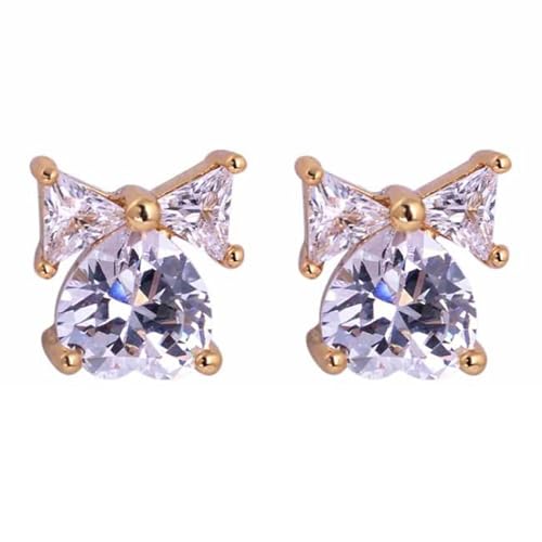 Tolldek Echtschmuck Ohrstecker 14 Karat Gold 585, Moissanit Bowknot Herz Ohrstecker Herzschliff, 14K Gelbgold Ohrringe Hängend mit Moissanit von Tolldek