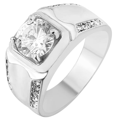 Tolldek Edelstahl Eheringe Herren 10MM, 4-Steg-Krappenfassung Solitärring Antragsring Zirkonia, Verlobungsring Punk Rock, Silber, Gr.62 (19.7) von Tolldek