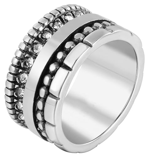 Tolldek Edelstahl Eheringe Herren 11MM, Punk Freundschaftsringe Zirkonia, Pärchen Ringe Punk Rock, Silber, Gr.65 (20.7) von Tolldek