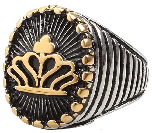 Tolldek Edelstahl Eheringe Herren 22MM, Siegelring Graviert Krone Hochzeitsring, Trauringe Punk Rock, Gold, Gr.62 (19.7) von Tolldek