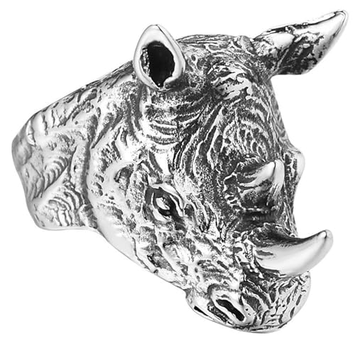 Tolldek Edelstahl Eheringe Herren 29MM, Nashorn Kopf Freundschaftsringe, Partnerringe Punk Rock, Silber, Gr.60 (19.1) von Tolldek