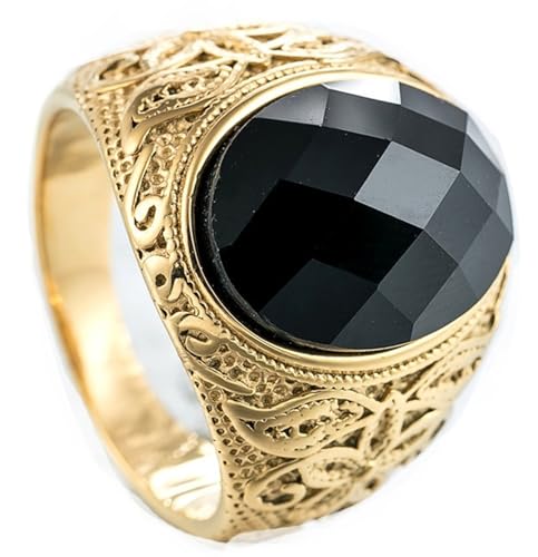 Tolldek Edelstahl Freundschaftsringe Herren 20MM, Retro Blumen Muster Eheringe Zirkonia, Trauringe Punk Rock, Gold Schwarz, Gr.65 (20.7) von Tolldek