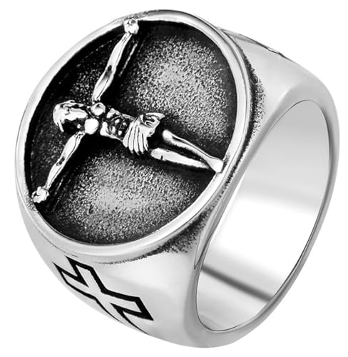 Tolldek Edelstahl Hochzeitsband Herren 20MM, Siegelring Jesus Kreuz Bandringe, Antragsring Punk Rock, Silber, Gr.62 (19.7) von Tolldek