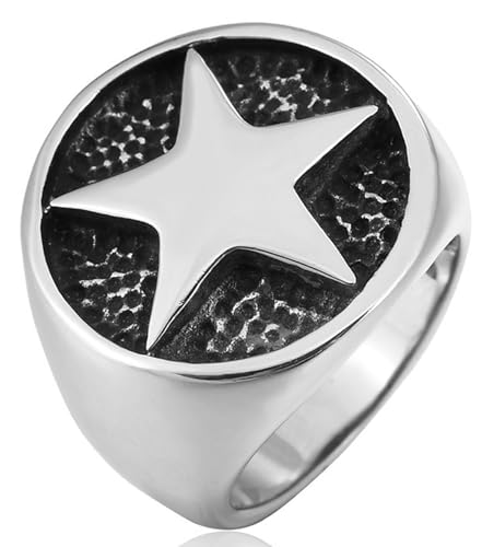 Tolldek Edelstahl Hochzeitsband Herren 22.3MM, Siegelring mit Stern Bandringe, Freundschaftsringe Punk Rock, Silber, Gr.65 (20.7) von Tolldek