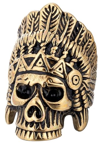 Tolldek Edelstahl Hochzeitsring Herren, Indian Chief Partnerringe, Freundschaftsringe Punk Rock, Gold, Gr.54 (17.2) von Tolldek