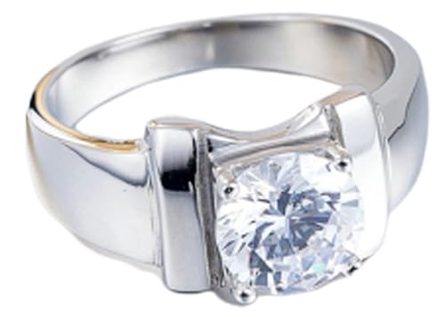 Tolldek Edelstahl Hochzeitsring Herren 10MM, 4-Steg-Krappenfassung Solitärring Trauringe Zirkonia, Freundschaftsringe Punk Rock, Silber, Gr.60 (19.1) von Tolldek