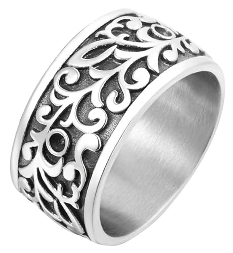 Tolldek Edelstahl Hochzeitsring Herren 11MM, Retro Filigraner Freundschaftsringe, Partnerringe Punk Rock, Silber, Gr.67 (21.3) von Tolldek