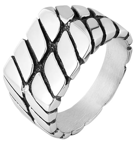 Tolldek Edelstahl Hochzeitsring Herren 12.5MM, Retro Kette Form Verlobungsring, Pärchen Ringe Punk Rock, Silber, Gr.65 (20.7) von Tolldek