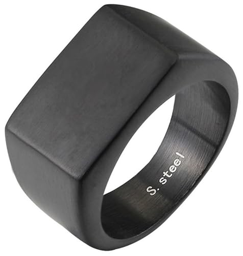 Tolldek Edelstahl Hochzeitsring Herren 12MM, Quadrat Signet Freundschaftsringe, Pärchen Ringe Punk Rock, Schwarz, Gr.60 (19.1) von Tolldek