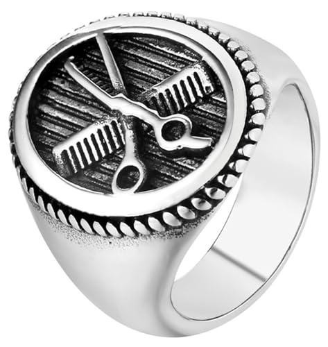 Tolldek Edelstahl Hochzeitsring Herren 22MM, Siegelring mit Scherenkamm Bandringe, Pärchen Ringe Punk Rock, Silber, Gr.62 (19.7) von Tolldek