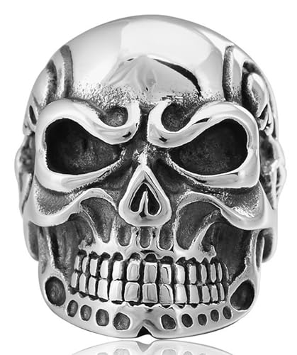 Tolldek Edelstahl Hochzeitsring Herren 3MM, Punk Rock Schädel Trauringe, Hochzeitsband Punk Rock, Silber, Gr.54 (17.2) von Tolldek