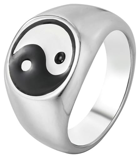 Tolldek Edelstahl Pärchen Ringe Herren 12MM, Chinesisch Yin Yang Freundschaftsringe, Verlobungsring Punk Rock, Silber, Gr.62 (19.7) von Tolldek