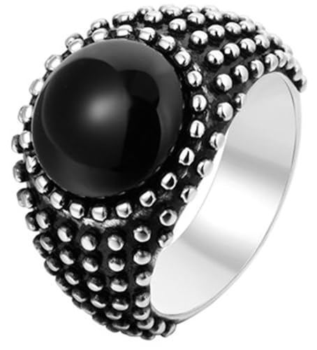 Tolldek Edelstahl Pärchen Ringe Herren 15MM, Rund Stein mit Punkt Partnerringe, Verlobungsring Punk Rock, Schwarz, Gr.67 (21.3) von Tolldek
