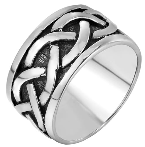 Tolldek Edelstahl Partnerringe Herren 14MM, Retro Keltischer Knoten Trauringe, Verlobungsring Punk Rock, Silber, Gr.60 (19.1) von Tolldek