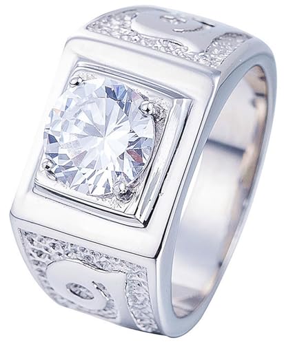 Tolldek Edelstahl Trauringe Herren 12.2MM, 4-Steg-Krappenfassung Solitärring Verlobungsring Zirkonia, Freundschaftsringe Punk Rock, Silber, Gr.54 (17.2) von Tolldek