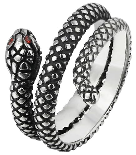 Tolldek Edelstahl Trauringe Herren 17MM, Punk Schlange Bandringe Zirkonia, Pärchen Ringe Punk Rock, Silber Schwarz, Gr.60 (19.1) von Tolldek