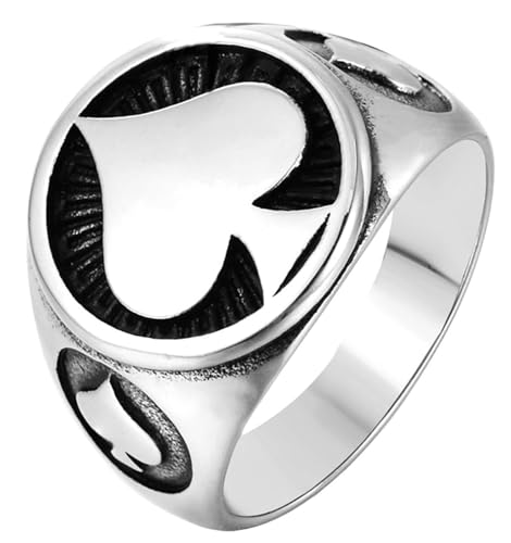 Tolldek Edelstahl Trauringe Herren 18MM, Siegelring Pik-Ass Partnerringe, Hochzeitsring Punk Rock, Silber, Gr.70 (22.3) von Tolldek