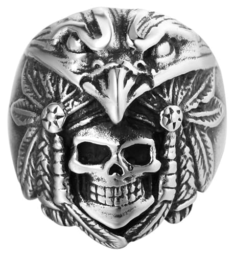 Tolldek Edelstahl Trauringe Herren 25MM, Indian Chief Adler Hochzeitsband, Eheringe Punk Rock, Silber, Gr.54 (17.2) von Tolldek
