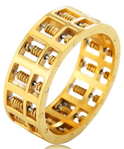 Tolldek Edelstahl Trauringe Herren 8MM, Retro Abakus Pärchen Ringe, Freundschaftsringe Punk Rock, Gold, Gr.67 (21.3) von Tolldek
