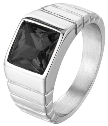 Tolldek Edelstahl Verlobungsring Herren 10.5MM, Uhrenarmband Form Pärchen Ringe Zirkonia, Trauringe Punk Rock, Silber Schwarz, Gr.67 (21.3) von Tolldek