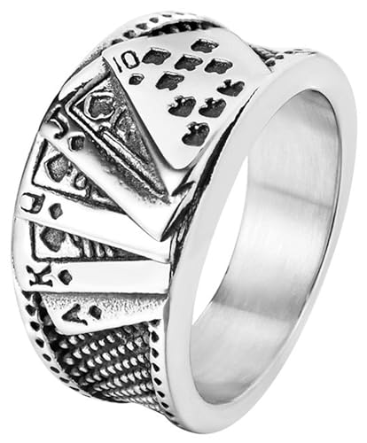 Tolldek Edelstahl Verlobungsring Herren 13MM, Retro Poker Hochzeitsring, Pärchen Ringe Punk Rock, Silber, Gr.65 (20.7) von Tolldek