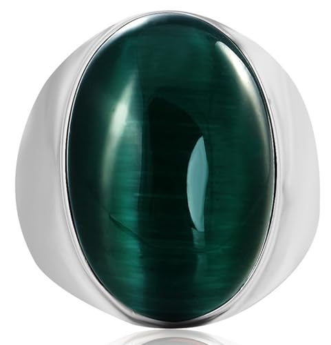 Tolldek Edelstahl Verlobungsring Herren 23MM, mit Grün Oval Stein Partnerringe, Freundschaftsringe Punk Rock, Grün, Gr.54 (17.2) von Tolldek