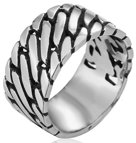 Tolldek Eheringe Edelstahl Herren 12MM, Retro Kette Hochzeitsring, Partnerringe Punk Rock, Silber, Gr.54 (17.2) von Tolldek