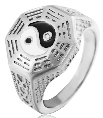Tolldek Eheringe Edelstahl Herren 15MM, Chinesisch Yin Yang Hochzeitsband, Hochzeitsring Punk Rock, Silber, Gr.57 (18.1) von Tolldek