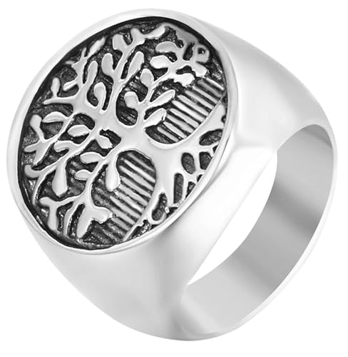Tolldek Eheringe Edelstahl Herren 23MM, Siegelring Lebens Baum Trauringe, Partnerringe Punk Rock, Silber, Gr.67 (21.3) von Tolldek