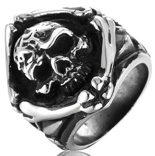 Tolldek Eheringe Edelstahl Herren 28MM, Punk Rock Schädel Pärchen Ringe, Verlobungsring Punk Rock, Silber, Gr.67 (21.3) von Tolldek