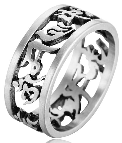 Tolldek Eheringe Edelstahl Herren 9MM, Hohl Mantra Pärchen Ringe, Partnerringe Punk Rock, Silber, Gr.62 (19.7) von Tolldek