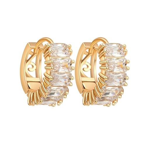 Tolldek Frauen Ohrringe 14K Gold Au585, Moissanit Klassiker Creolen Rechteckschliff, Ohrringe Frauen Gelbgold Au585 Echt Goldschmuck von Tolldek