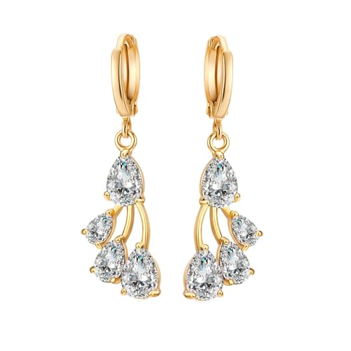 Tolldek Frauen Ohrringe Gold 14 Karat, Moissanit Klassiker Ohrhänger Tropfenschliff, Ohrringe Jugendstil Au 585 Echt von Tolldek