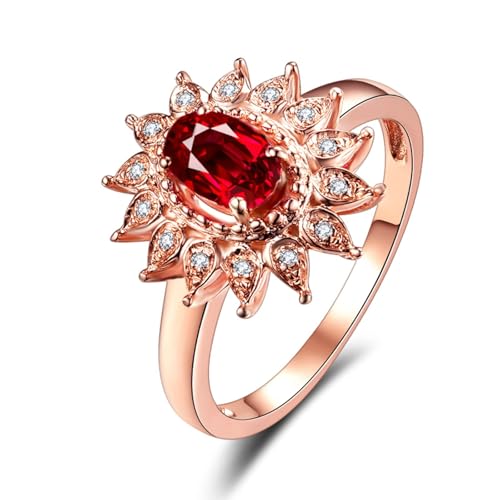 Tolldek Freundschaftsringe 18 Karat 750 Gold, 0.5ct Rot Labor Erstellt Rubin Klassiker Oval Diamantring 18K Gold Trauringe Echt Goldschmuck, Gr.51 (16.2) von Tolldek