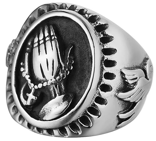 Tolldek Freundschaftsringe Edelstahl Herren, Christian Betende Hände Eheringe, Partnerringe Punk Rock, Silber, Gr.62 (19.7) von Tolldek