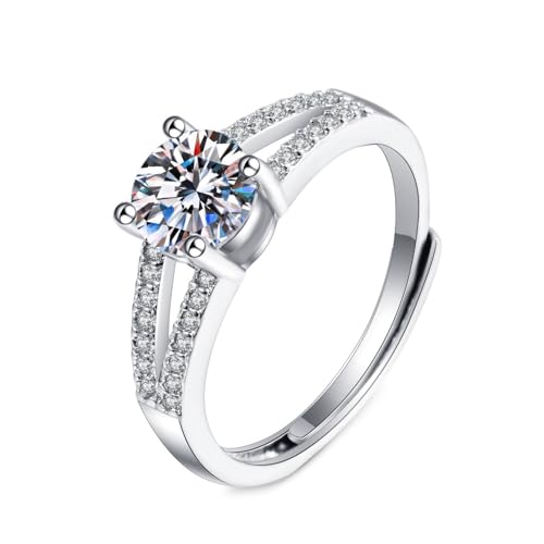 Tolldek Freundschaftsringe Weißgold Au585 14 Karat, Labor Erstellt Diamant Hohl 4 Steg-Krappenfassung Trauringe, Hochzeitsring 14K Gold Echtgold Schmuck, 48 (15.3) von Tolldek
