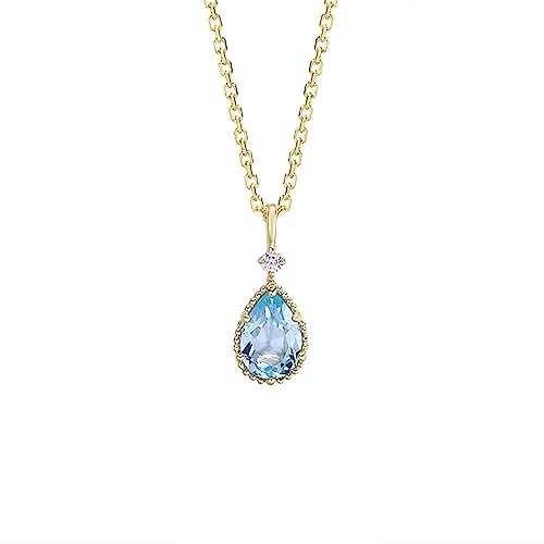 Tolldek Gelbgold 18 Karat 750 Echt Schmuck Halskette, Tropfen Anhänger mit Topas Blau Tropfenschliff, 18K Gold Damen Kette mit Diamant für Frauen, Gold, 45cm von Tolldek