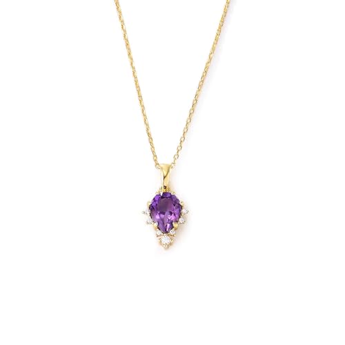 Tolldek Gelbgold 585 Damen Ketten, Anhänger Damenkette Solitär Klassiker mit Amethyst Tropfenschliff Lila, Frauen Halskette 14K Gold Echter Schmuck, 40+5 von Tolldek