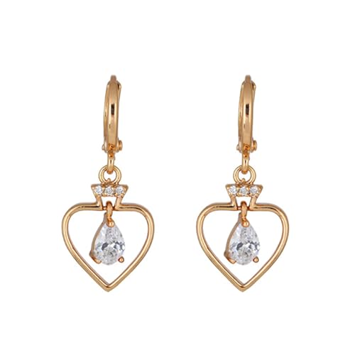Tolldek Gelbgold 9K Ohrstecker Damen Vintage, Moissanit Herz Ohrhänger Tropfenschliff, Au 375 Ohrstecker Nickelfrei mit Moissanit Echtschmuck von Tolldek