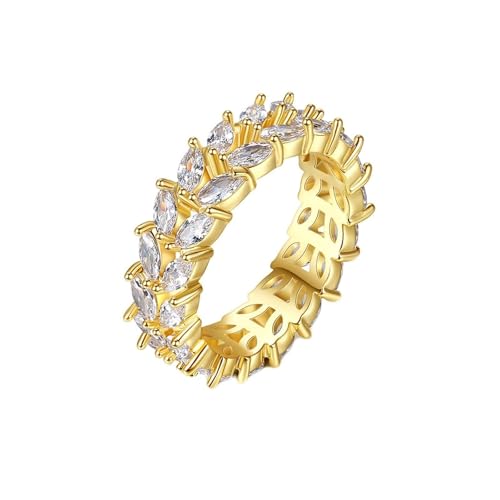 Tolldek Gelbgold Au750 18K Eheringe Echte Goldschmuck, Moissanit Blatt Diamantring Marquiseschliff, 750 Gold Hochzeitsring mit Moissanit Echte Goldschmuck, 51 (16.2) von Tolldek