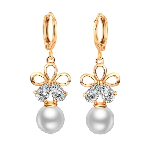 Tolldek Gelbgold Au750 18K Ohrringe Damen, Perle Blumen Ohrhänger, 750 Gold Ohrstecker Damen mit Moissanit Echt Goldschmuck von Tolldek