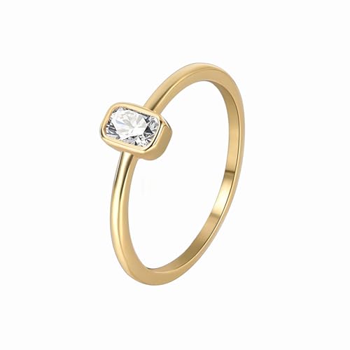 Tolldek Gold 14K Partnerringe Echtschmuck, Hochzeitsring Solitär Klassiker mit Moissanit Rechteckschliff Weiß, Au 585 Pärchen Ringe, Gr.49 (15.6) von Tolldek