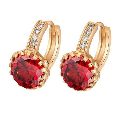 Tolldek Gold 750 18 Karat Ohrringe Frauen, Rot Labor Erstellt Rubin Klassiker Creolen, 18K Gelbgold Ohrringe Hängend mit Moissanit Echt von Tolldek