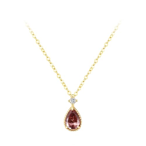 Tolldek Gold 750 Kette Damen Jahrestag, Tropfen Damenkette Anhänger mit Turmalin Tropfenschliff Rose, 18K Gelbgold Halskette Frauen Echt Schmuck, 40+5 von Tolldek