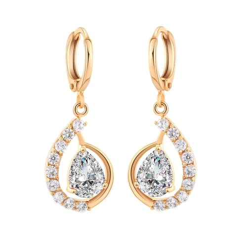 Tolldek Gold 9 Karat 375 Ohrstecker Damen Vintage, Moissanit Tropfen Ohrhänger Tropfenschliff, 9K Gelbgold Damen Ohrstecker mit Moissanit Echt Goldschmuck von Tolldek